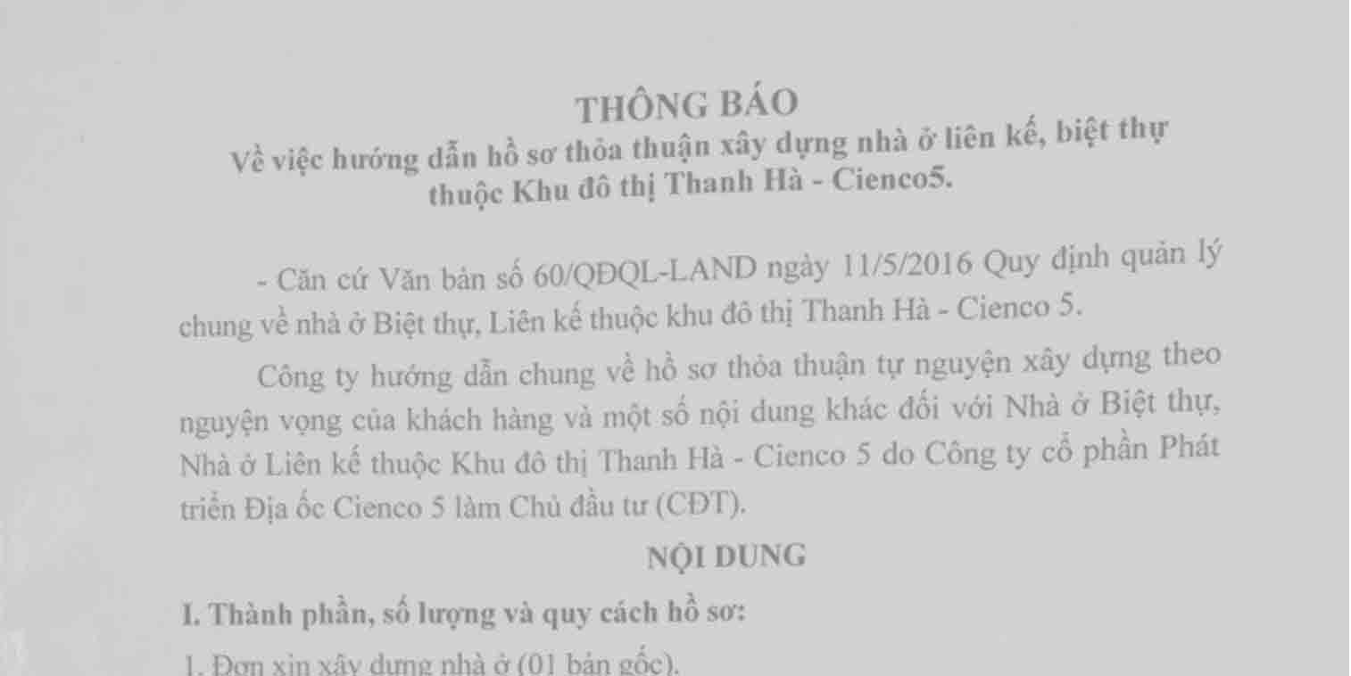 hồ sơ xây dựng nhà ở liền kề Thanh Hà