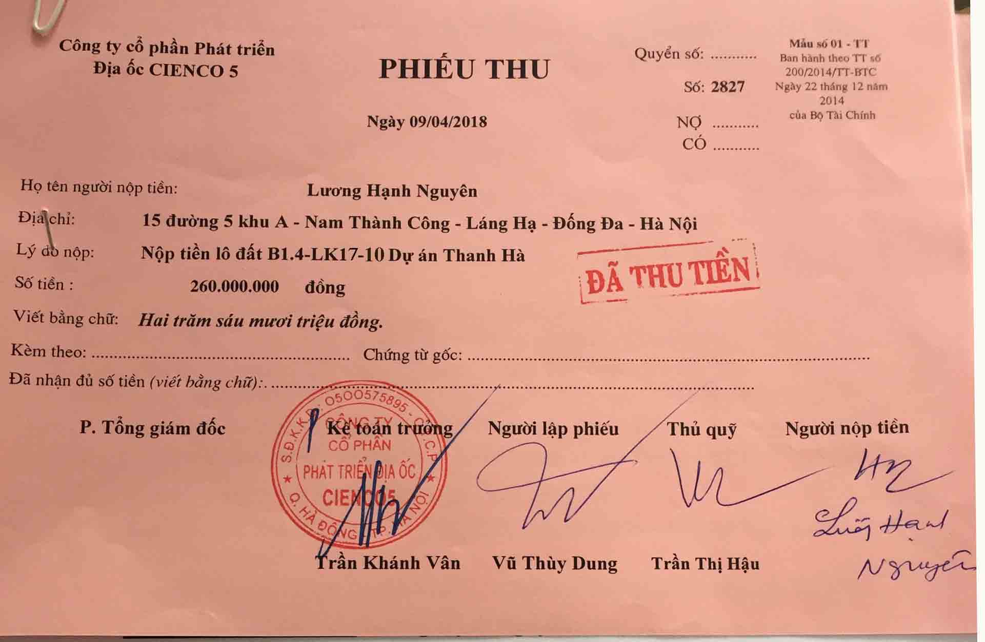 lệ phí sang tên liền kề thanh hà