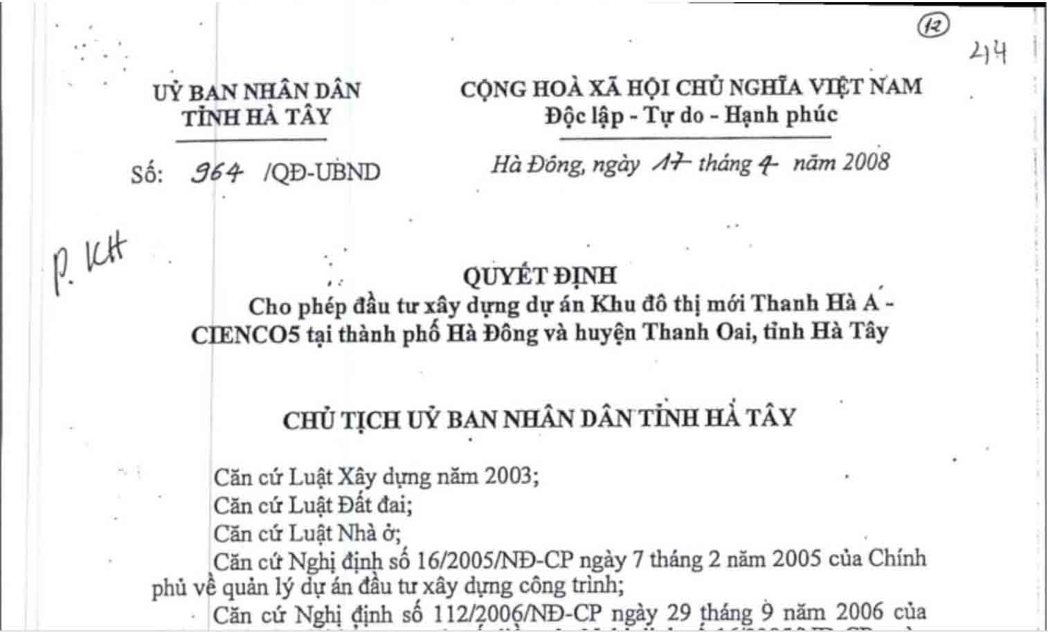 đầu tư xây dựng dự án thanh hà