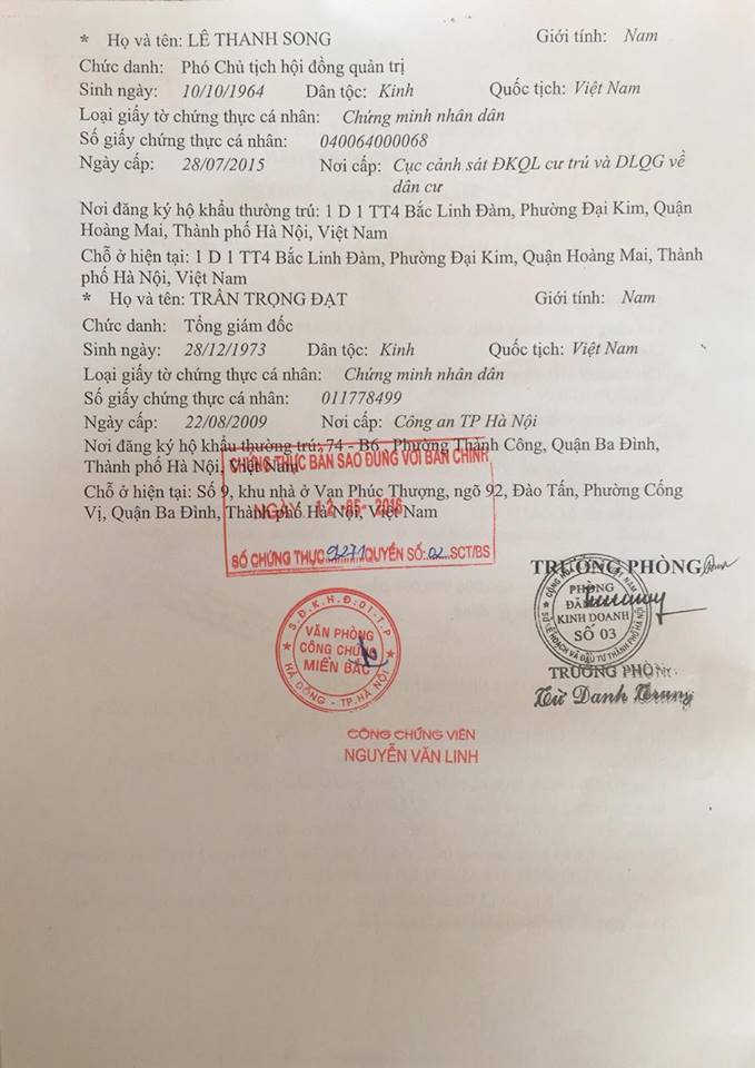 giấy chứng nhận kinh doanh dự án thanh hà