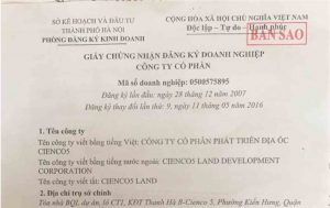 giấy chứng nhận kinh doanh dự án thanh hà
