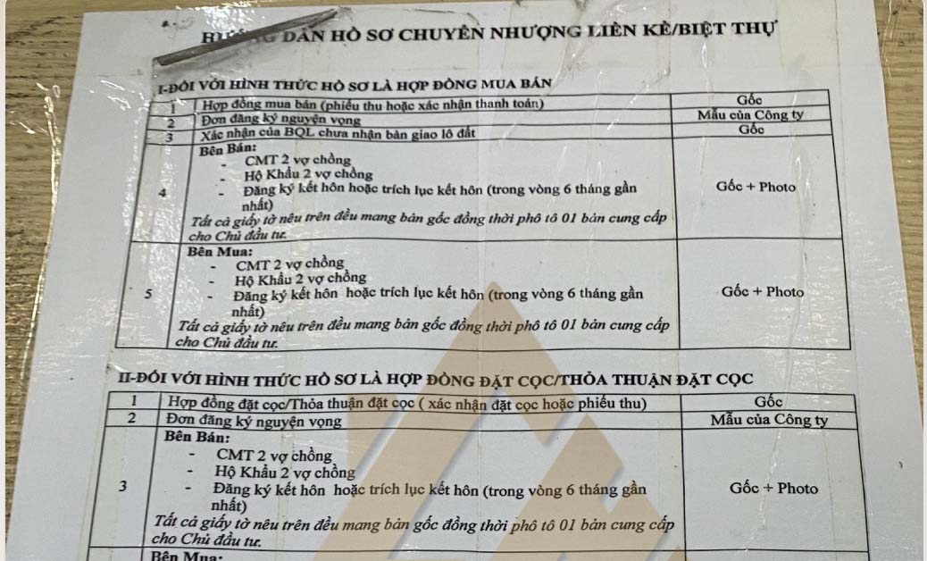 thủ tục chuyển nhượng liền kề biệt thự thanh hà