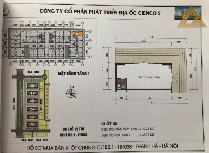 mặt bằng ki ốt thanh hà b2.1 hh03