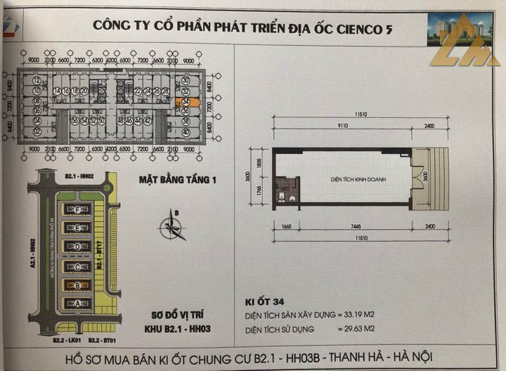 mặt bằng ki ốt thanh hà b2.1 hh03