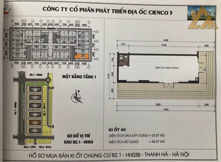 mặt bằng ki ốt thanh hà b2.1 hh03