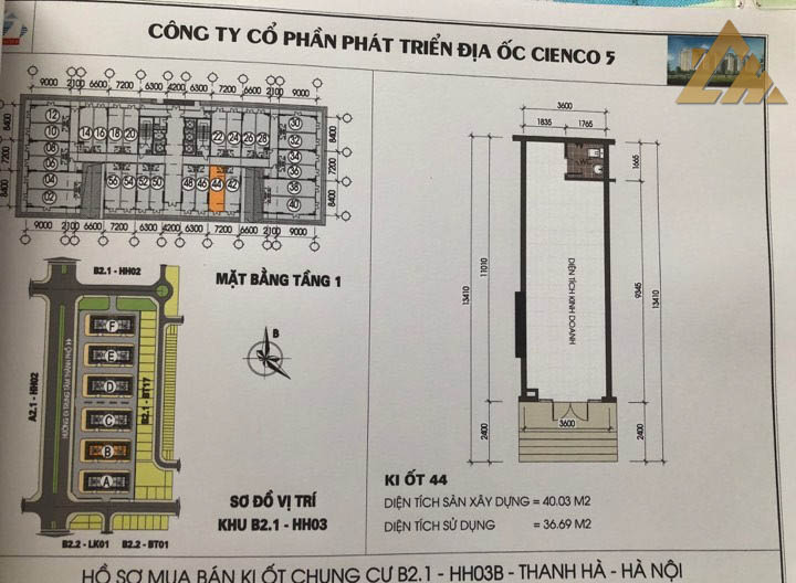 mặt bằng ki ốt thanh hà b2.1 hh03