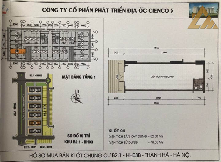 mặt bằng ki ốt thanh hà b2.1 hh03