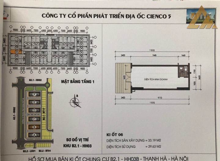 mặt bằng ki ốt thanh hà b2.1 hh03