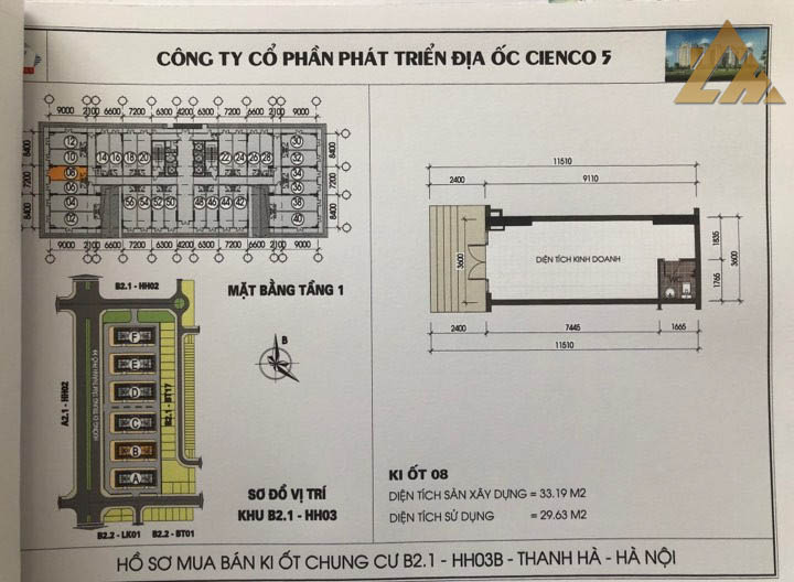 mặt bằng ki ốt thanh hà b2.1 hh03