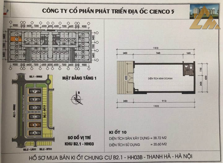 mặt bằng ki ốt thanh hà b2.1 hh03