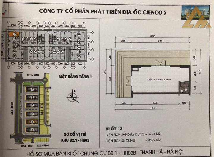 mặt bằng ki ốt thanh hà b2.1 hh03