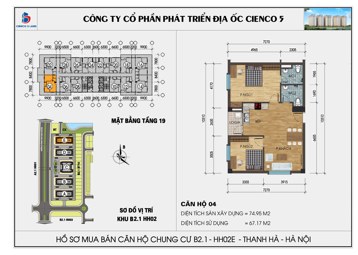mặt bằng chung cư thanh hà b2.1 hh02d tầng 19