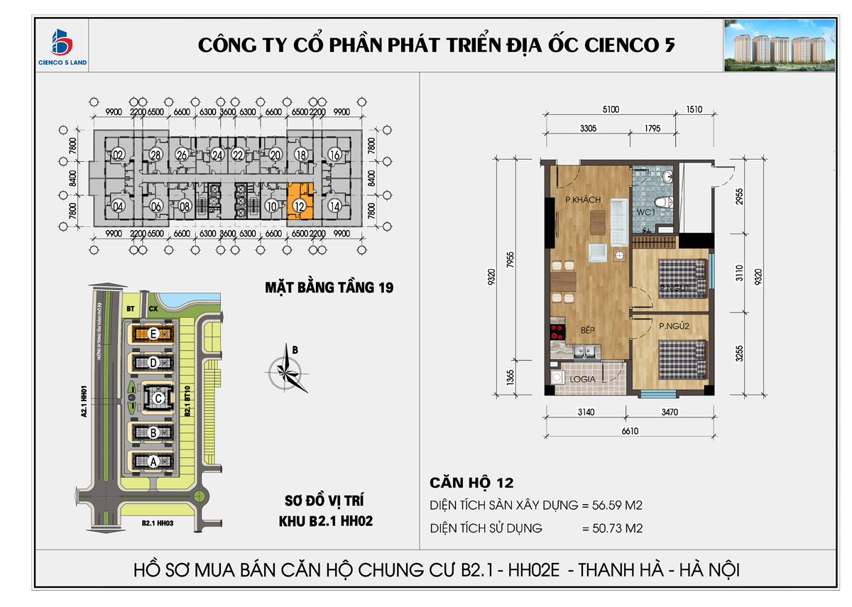mặt bằng chung cư thanh hà b2.1 hh02d tầng 19
