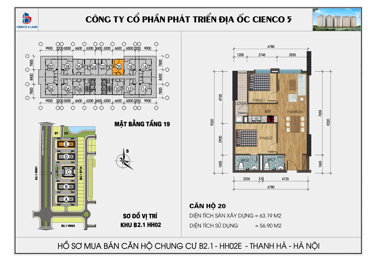 mặt bằng chung cư thanh hà b2.1 hh02d tầng 19