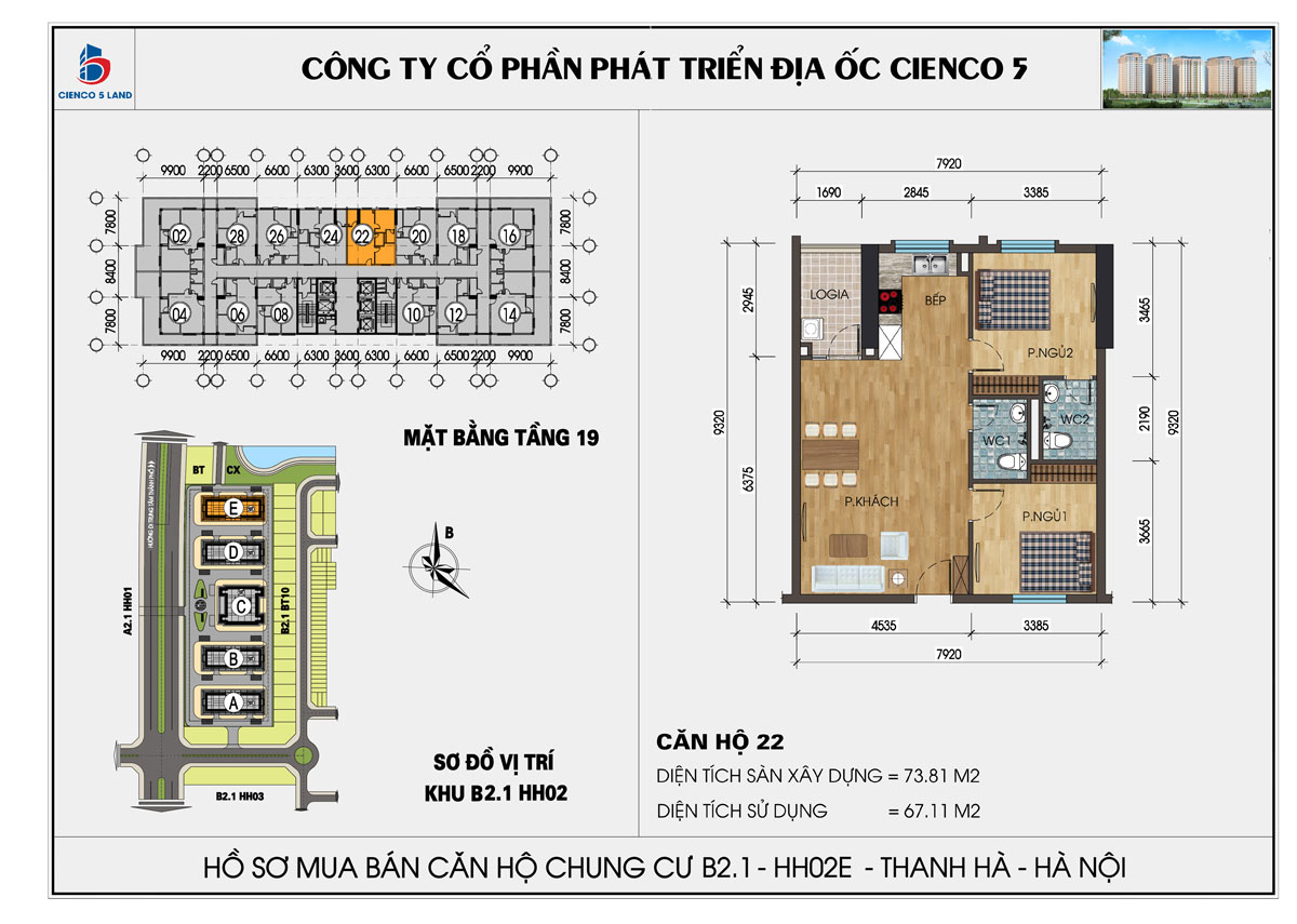 mặt bằng chung cư thanh hà b2.1 hh02d tầng 19