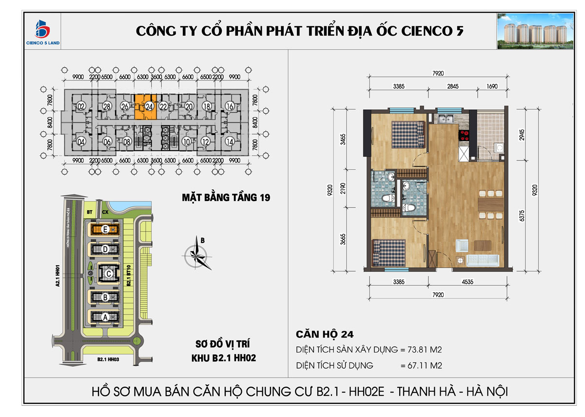 mặt bằng chung cư thanh hà b2.1 hh02d tầng 19