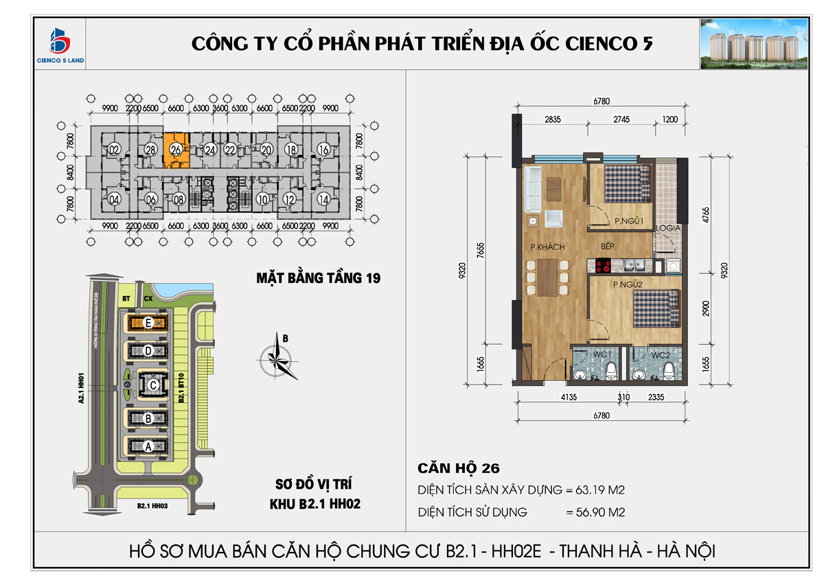 mặt bằng chung cư thanh hà b2.1 hh02d tầng 19