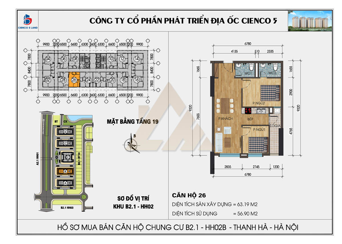 mặt bằng chung cư thanh hà b2.1 hh02b tầng 19