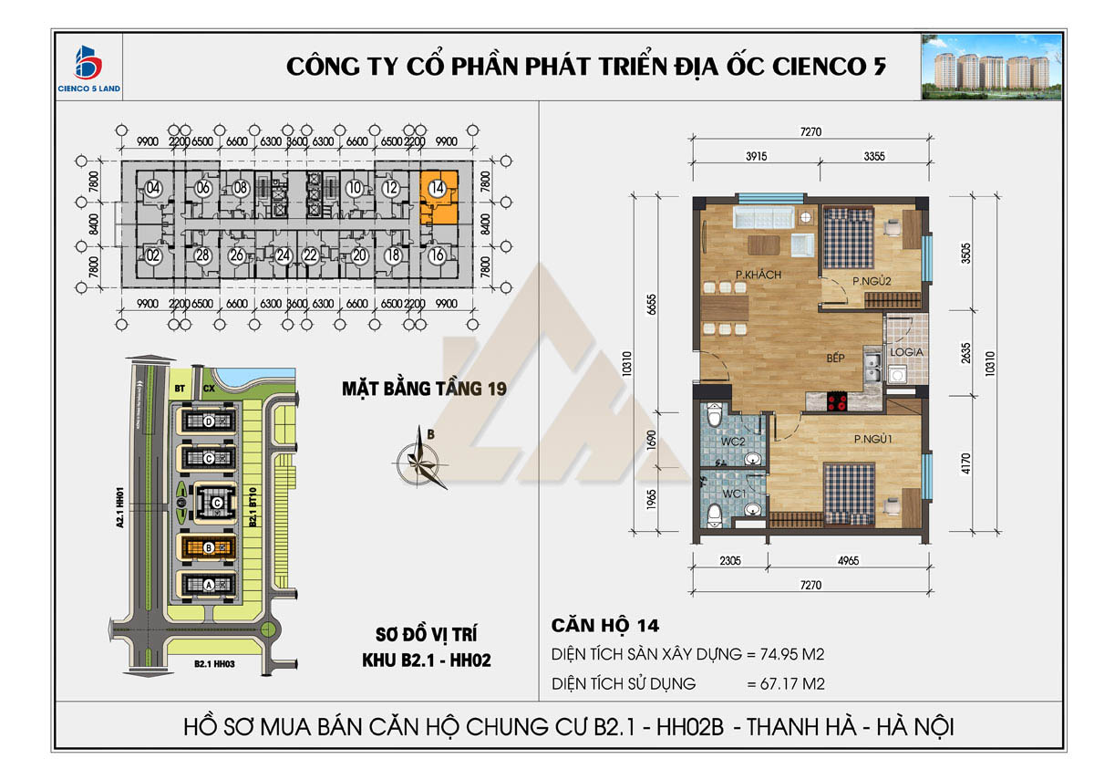 mặt bằng chung cư thanh hà b2.1 hh02b tầng 19