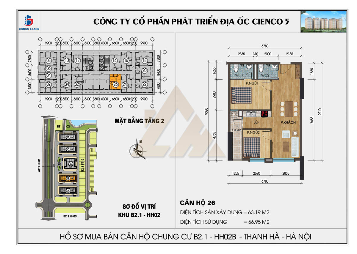 mặt bằng chung cư thanh hà b2.1 hh02b tầng 2