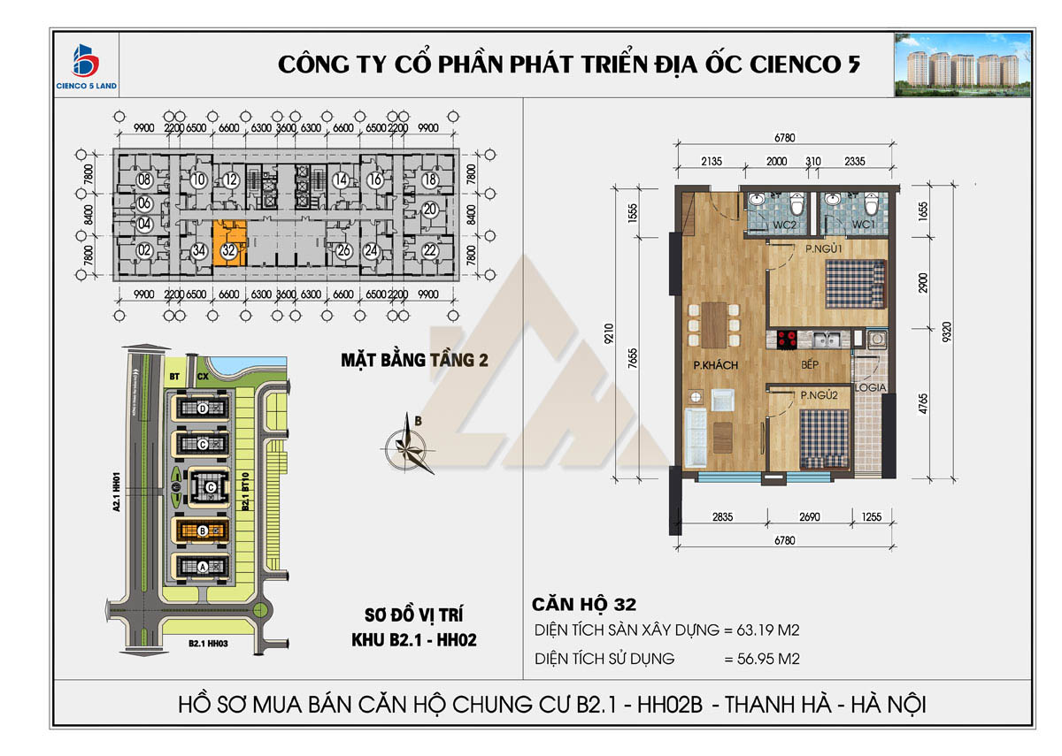 mặt bằng chung cư thanh hà b2.1 hh02b tầng 2