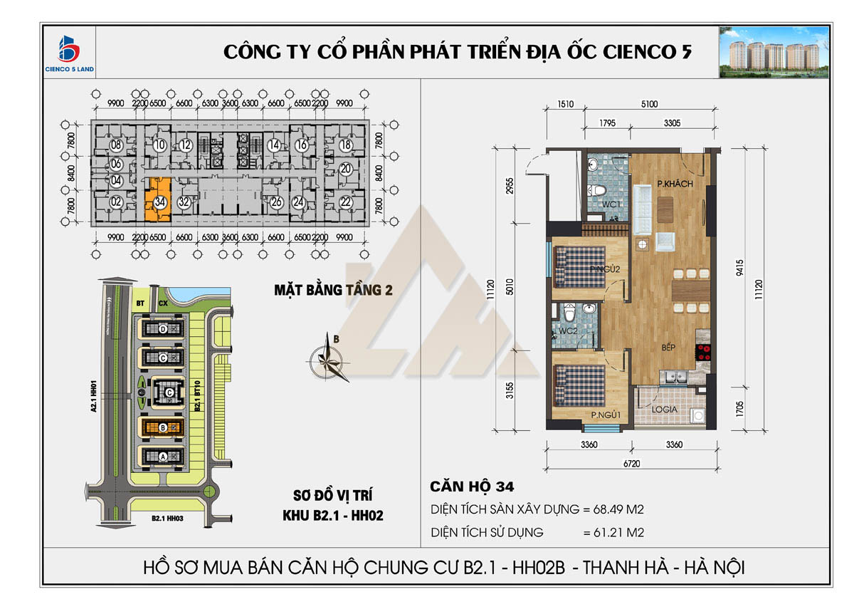 mặt bằng chung cư thanh hà b2.1 hh02b tầng 2