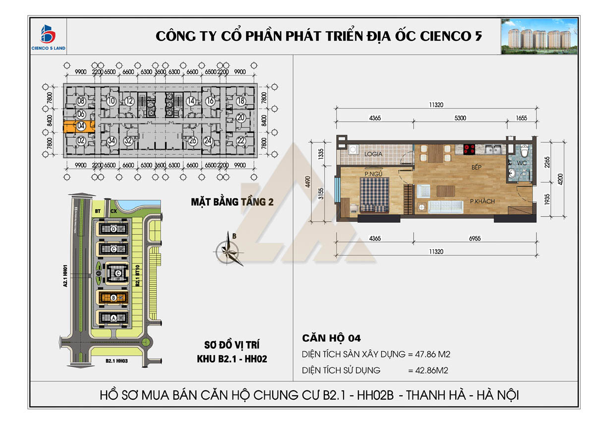 mặt bằng chung cư thanh hà b2.1 hh02b tầng 2