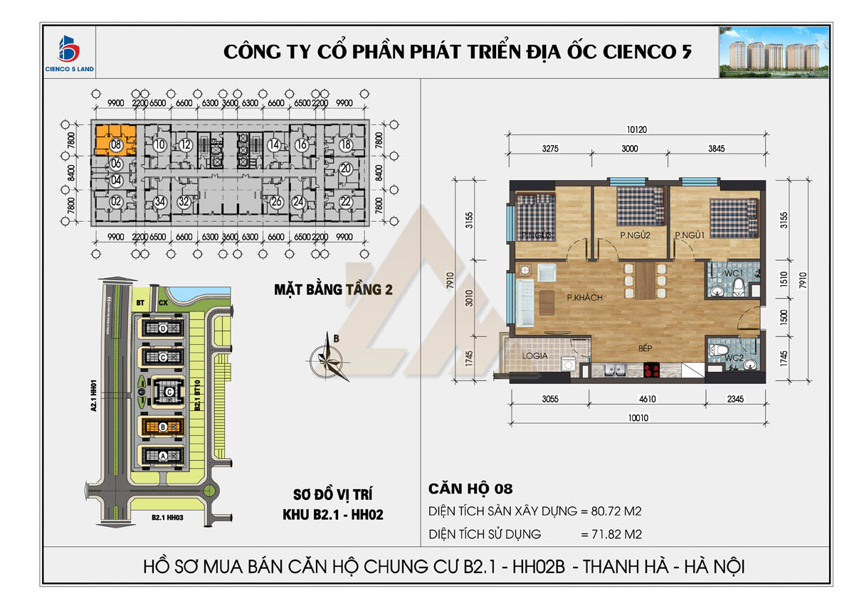 mặt bằng chung cư thanh hà b2.1 hh02b tầng 2