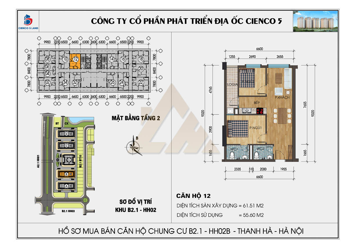 mặt bằng chung cư thanh hà b2.1 hh02b tầng 2