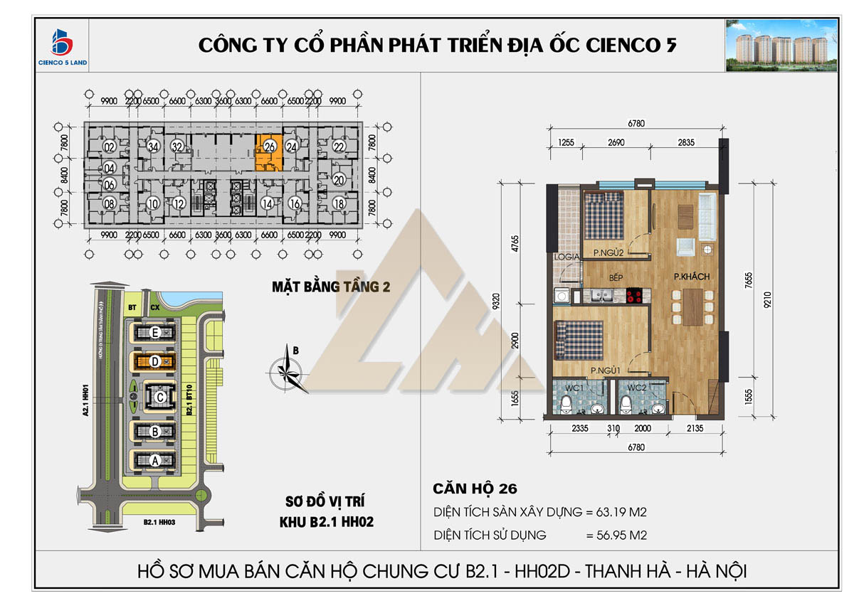 mặt bằng chung cư thanh hà b2.1 hh02e tầng 2