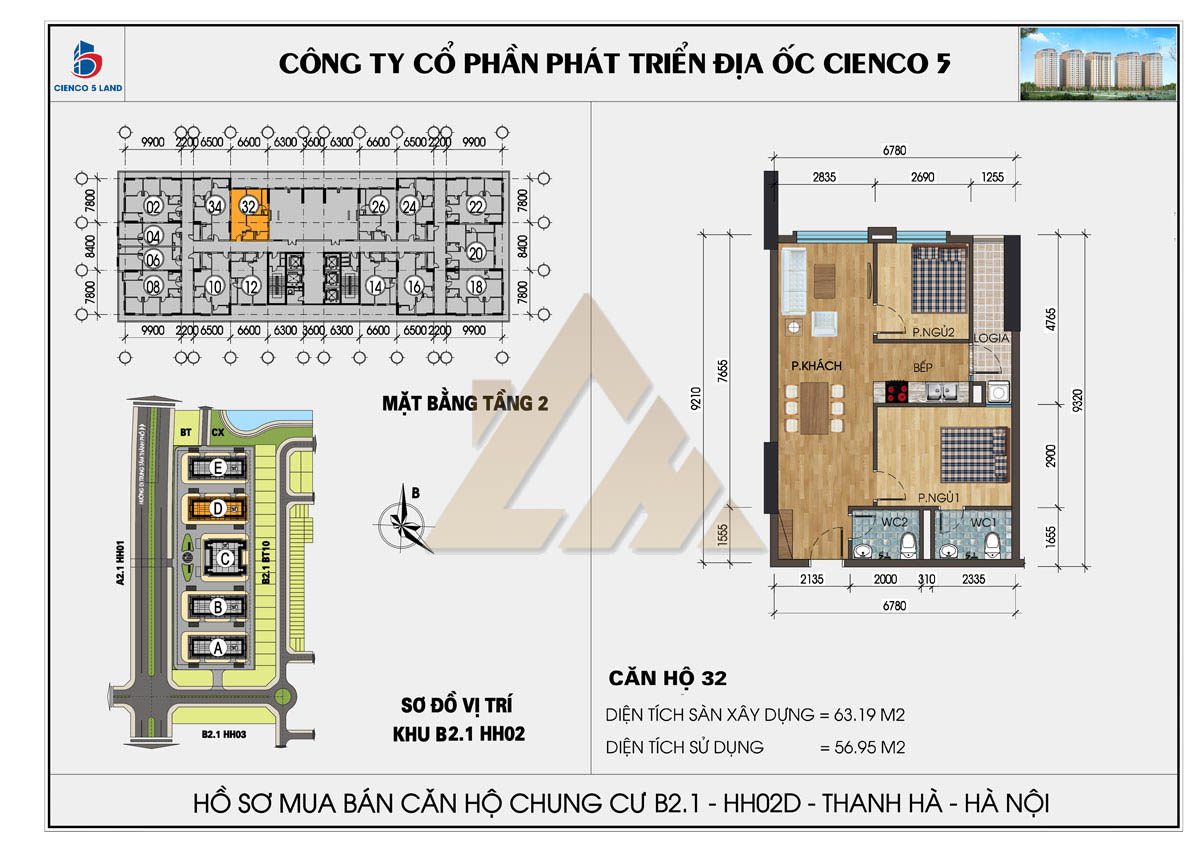 mặt bằng chung cư thanh hà b2.1 hh02e tầng 2