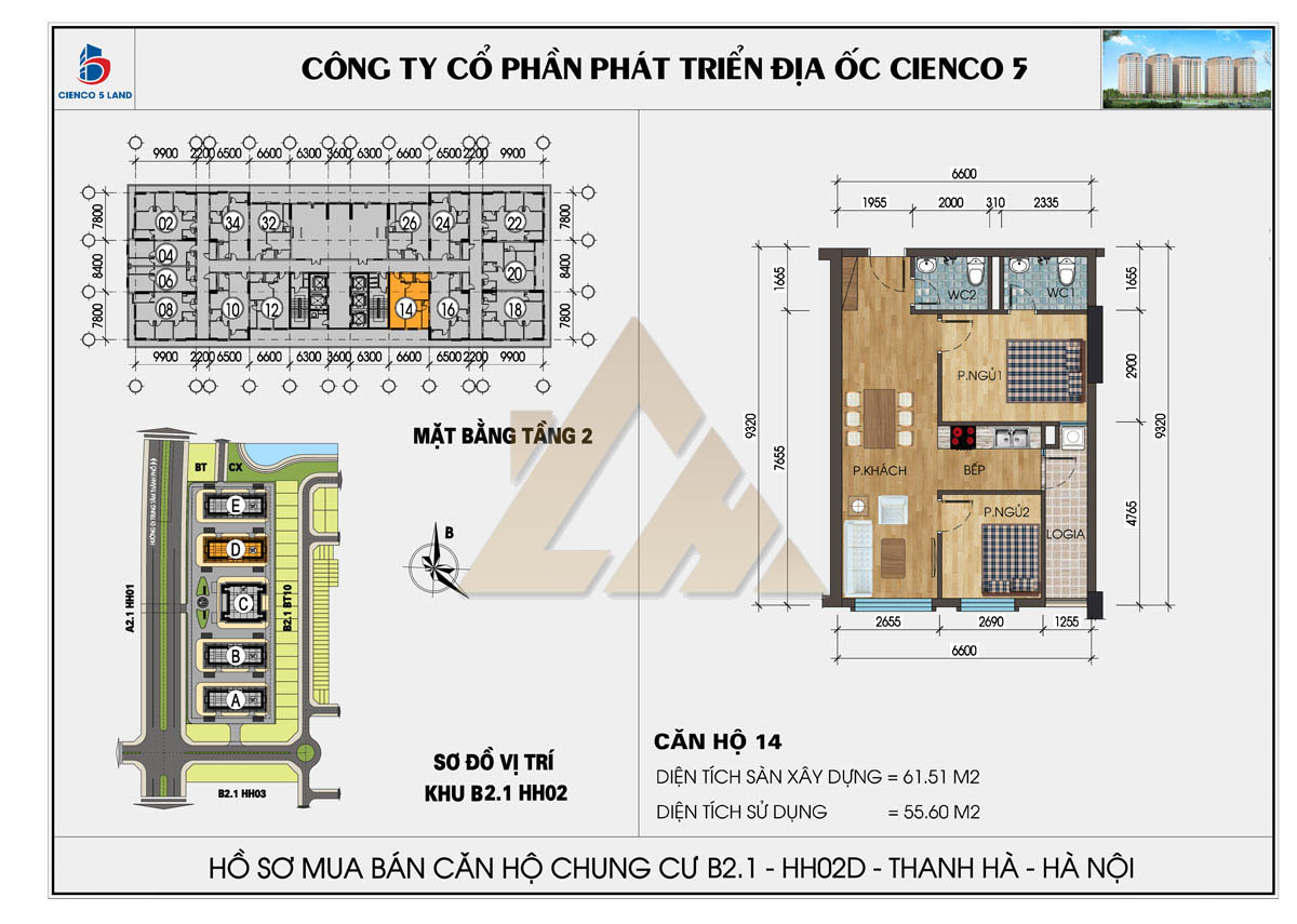 mặt bằng chung cư thanh hà b2.1 hh02e tầng 2