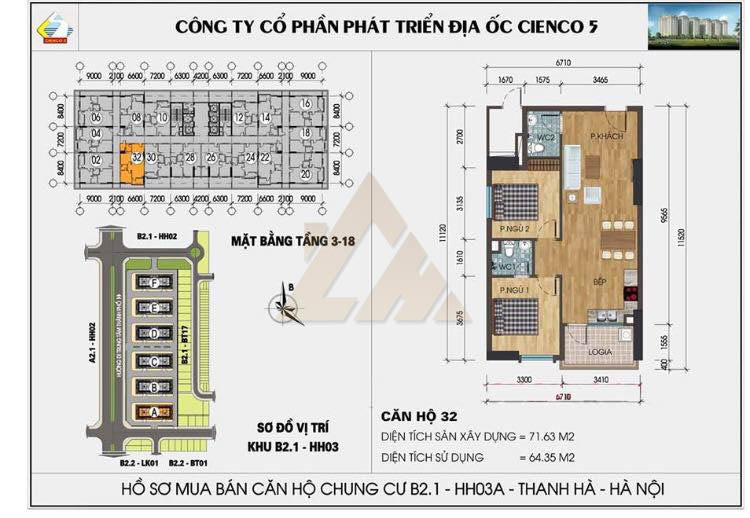 mặt bằng chung cư thanh hà b2.1 hh03 tầng 3