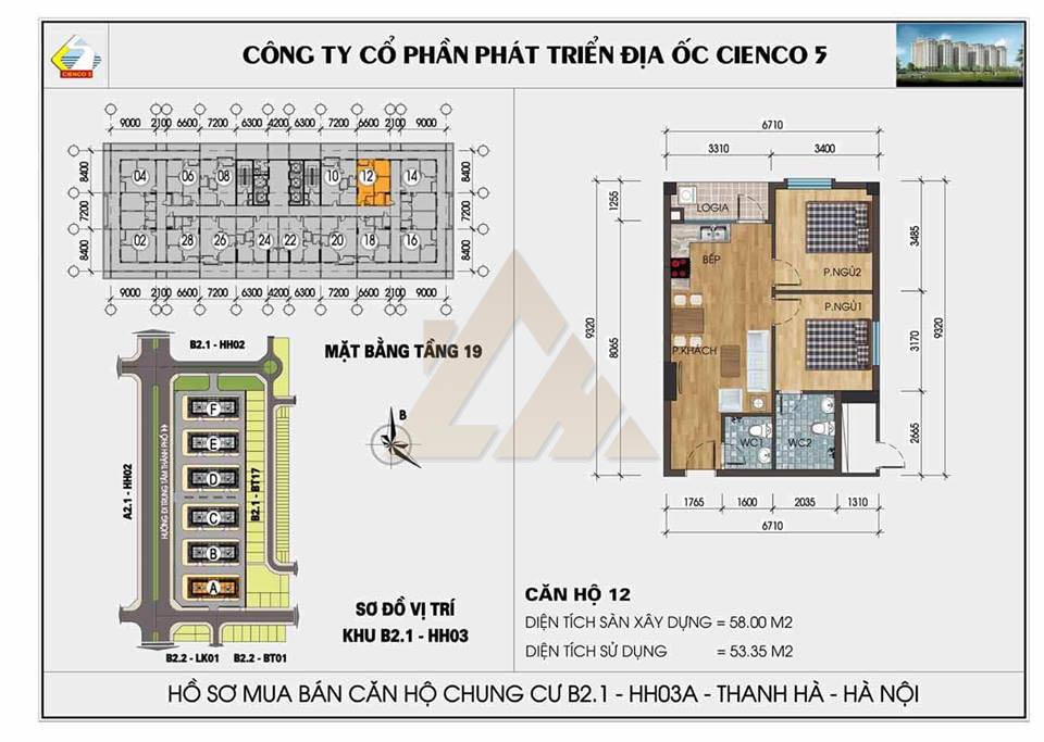 mặt bằng chung cư thanh hà b2.1 hh03 tầng 19