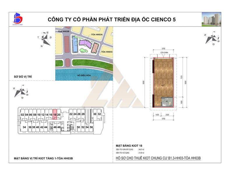 mặt bằng ki ốt thanh hà b1.3 hh03b