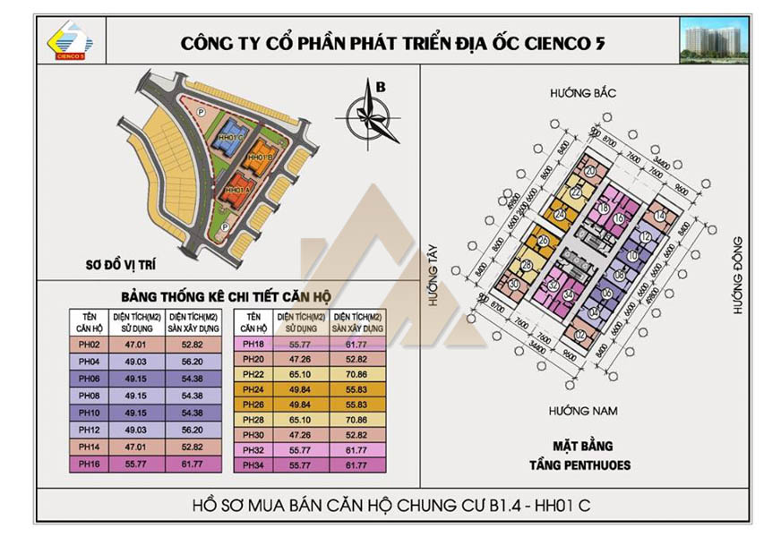 mặt bằng căn hộ penthouse thanh hà b1.4 hh01