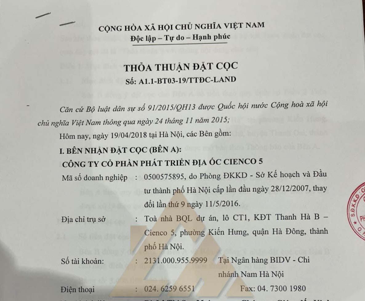 hợp đồng thoả thuận đặt cọc