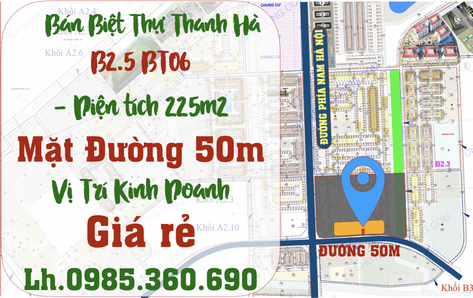 bán biệt thự thanh hà b2.4 đường 50m