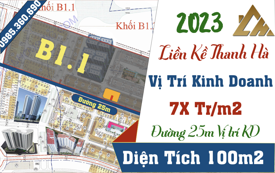 bán liền kề thanh hà b1.1 đường 25m