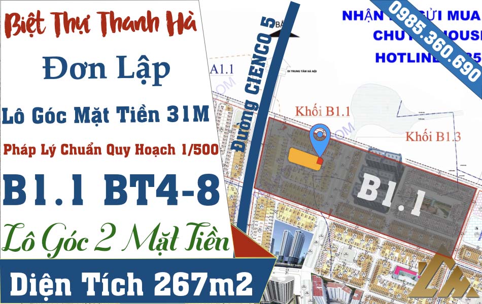 bán biệt thự đơn lập thanh hà lô góc