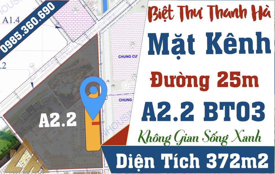 bán biệt thự mặt kênh thanh hà đường 25m