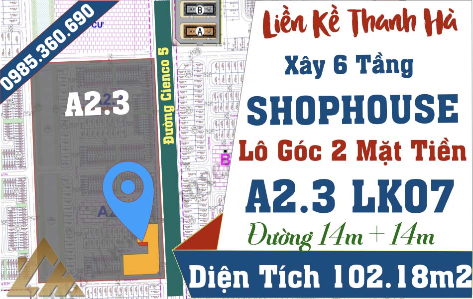bán liền kề shophouse thanh hà lô góc