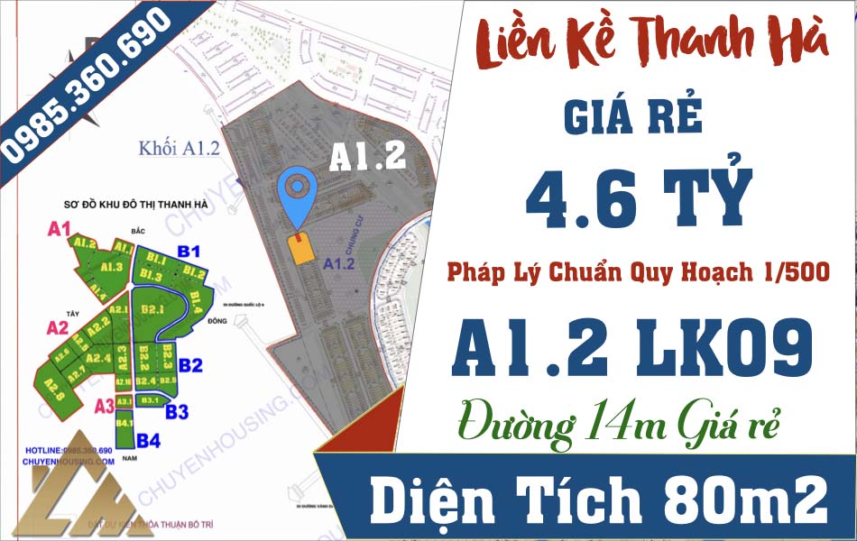 bán liền kề thanh hà a1.2 giá 4.6 tỷ