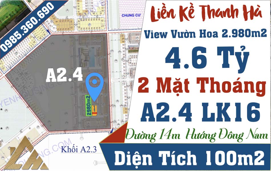 bán liền kề thanh hà nhìn vườn hoa giá rẻ
