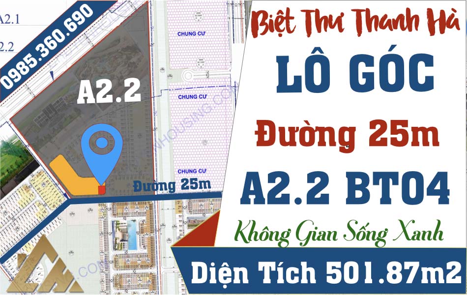 bán biệt thự thanh hà a2.2 lô góc đường 25m