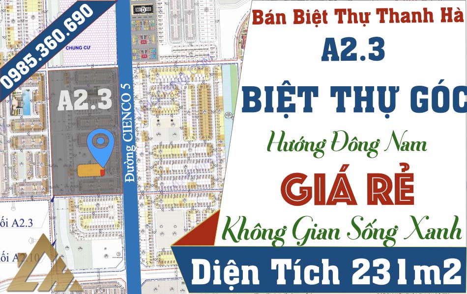 biệt thự thanh hà a2.3 lô góc giá rẻ
