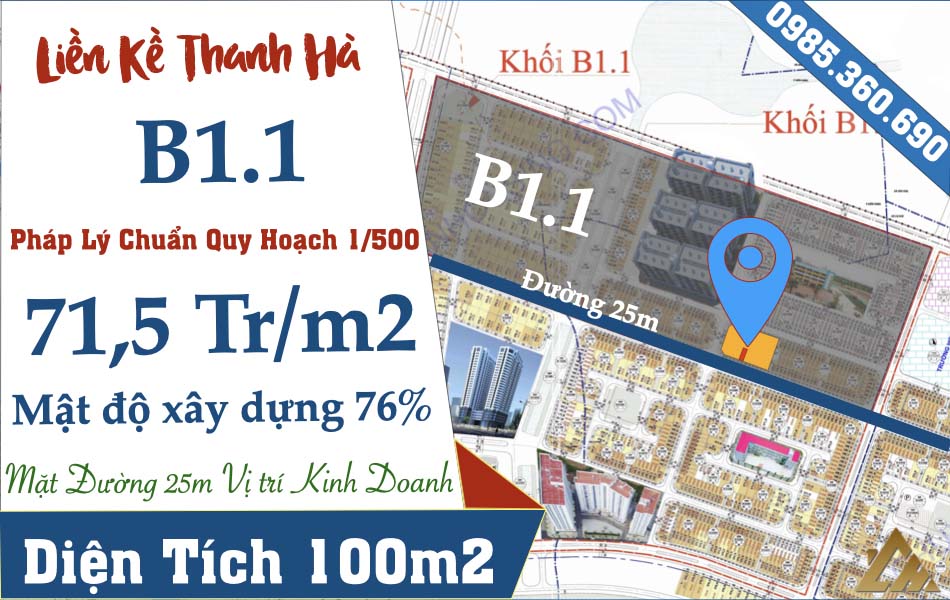bán liền kề thanh hà b1.1 đường 25m giá rẻ
