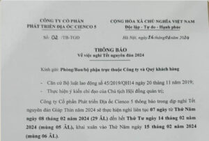 thông báo về nghỉ tết