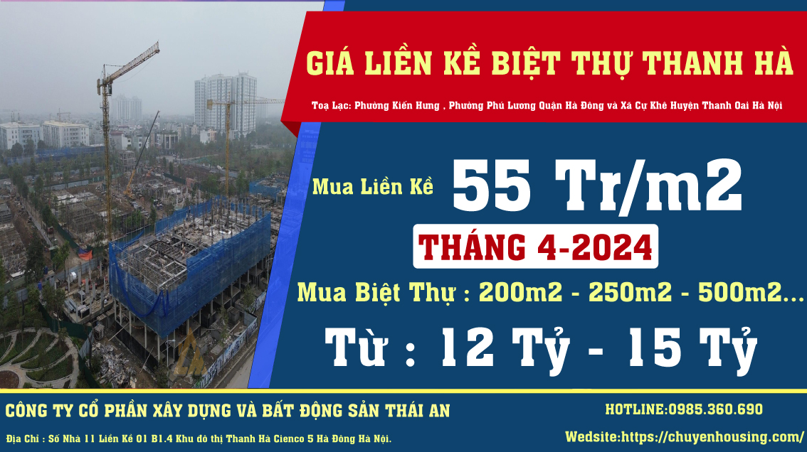 giá liền kề biệt thự thanh hà tháng 4 2024