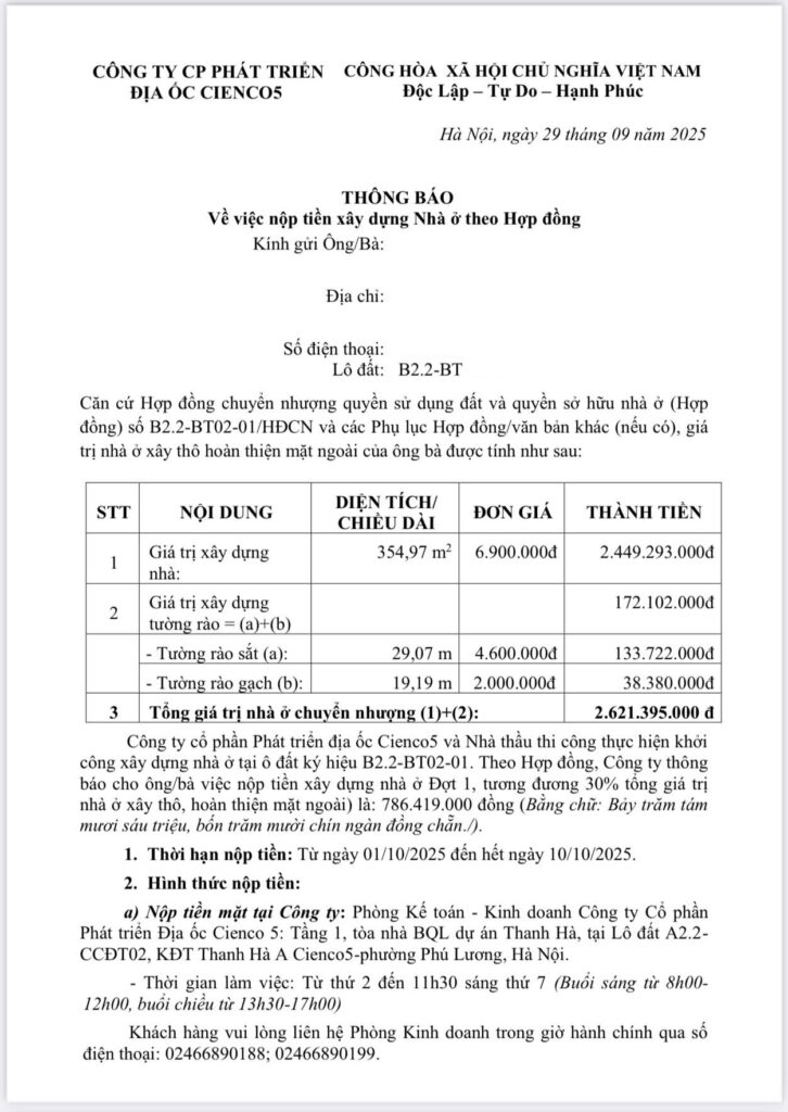 thông báo đóng tiền b2.2